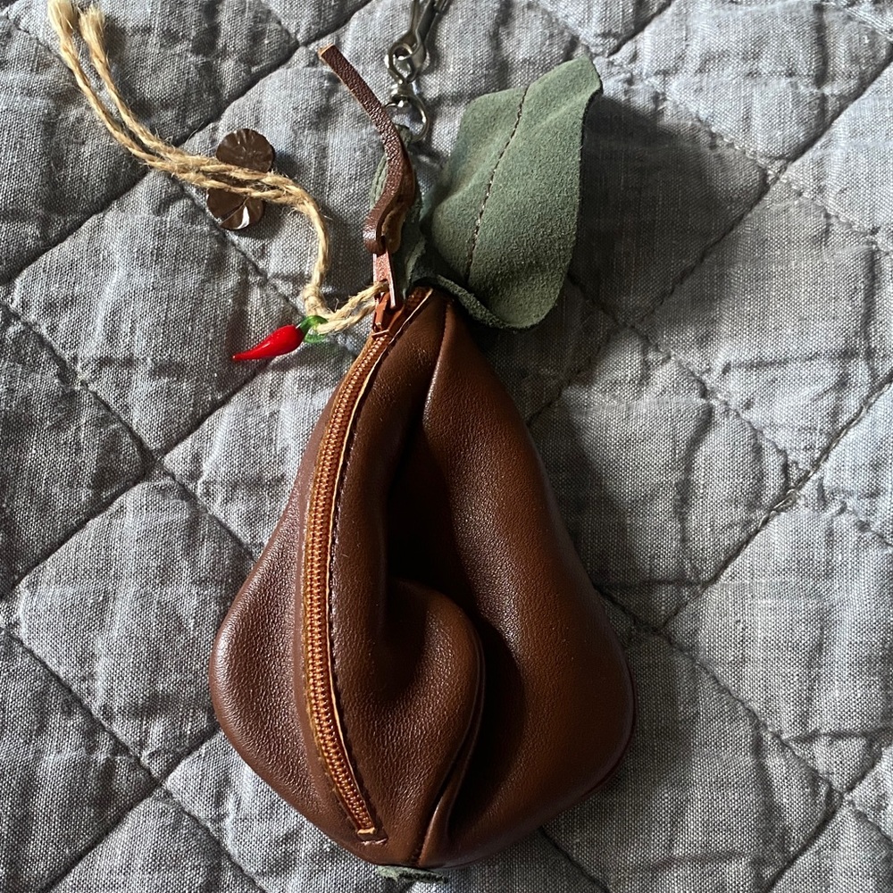 Brown Leather Pear-Shaped Pouch